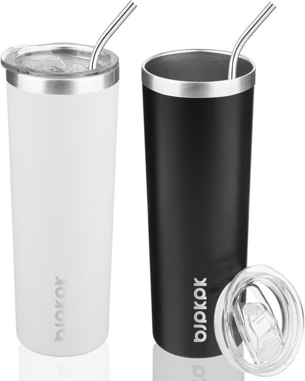 BJPKPK 20 oz Skinny Tumbler with Lid Slim Insulated Travel Coffee Cup Stainless Steel Thermal Mug,Pink - Image 2