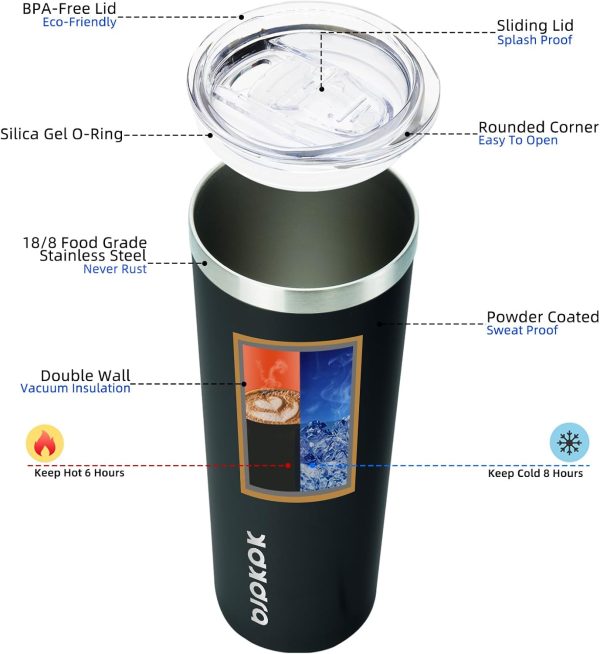 BJPKPK 20 oz Skinny Tumbler with Lid Slim Insulated Travel Coffee Cup Stainless Steel Thermal Mug,Pink - Image 8