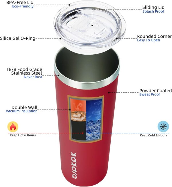 BJPKPK 20 oz Skinny Tumbler with Lid Slim Insulated Travel Coffee Cup Stainless Steel Thermal Mug,Pink - Image 14