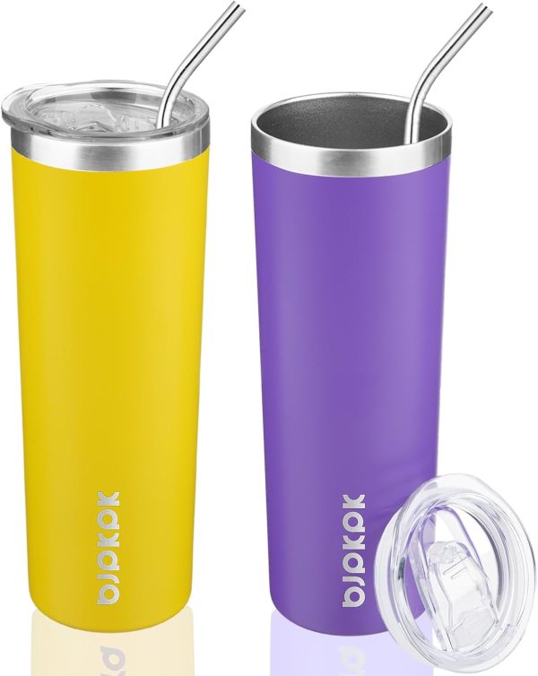 BJPKPK 20 oz Skinny Tumbler with Lid Slim Insulated Travel Coffee Cup Stainless Steel Thermal Mug,Pink - Image 22