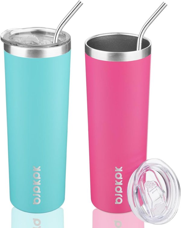 BJPKPK 20 oz Skinny Tumbler with Lid Slim Insulated Travel Coffee Cup Stainless Steel Thermal Mug,Pink - Image 29