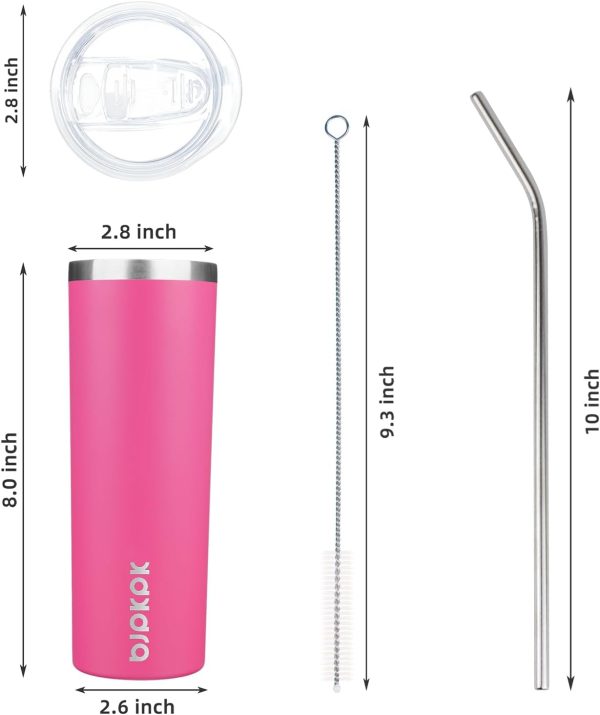 BJPKPK 20 oz Skinny Tumbler with Lid Slim Insulated Travel Coffee Cup Stainless Steel Thermal Mug,Pink - Image 31