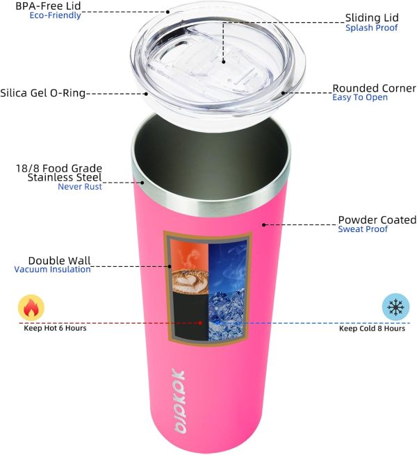 BJPKPK 20 oz Skinny Tumbler with Lid Slim Insulated Travel Coffee Cup Stainless Steel Thermal Mug,Pink - Image 42