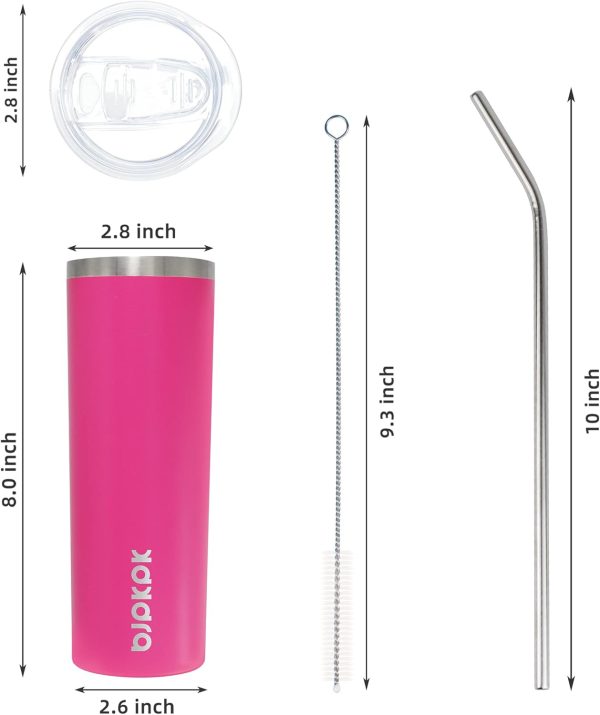 BJPKPK 20 oz Skinny Tumbler with Lid Slim Insulated Travel Coffee Cup Stainless Steel Thermal Mug,Pink - Image 43