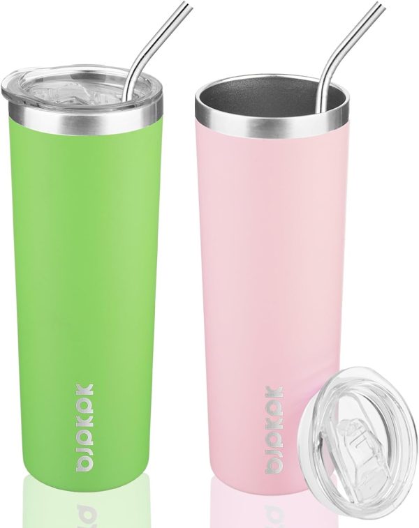 BJPKPK 20 oz Skinny Tumbler with Lid Slim Insulated Travel Coffee Cup Stainless Steel Thermal Mug,Pink - Image 45