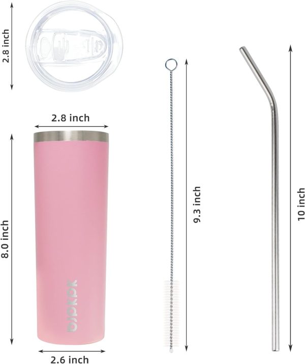 BJPKPK 20 oz Skinny Tumbler with Lid Slim Insulated Travel Coffee Cup Stainless Steel Thermal Mug,Pink - Image 54