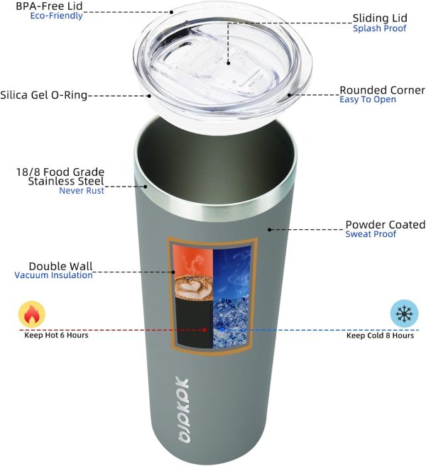 BJPKPK 20 oz Skinny Tumbler with Lid Slim Insulated Travel Coffee Cup Stainless Steel Thermal Mug,Pink - Image 56