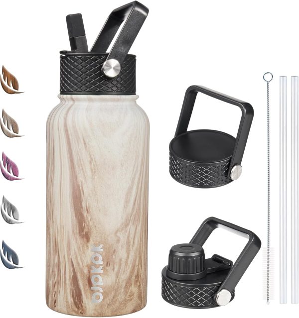 BJPKPK Insulated Water Bottles with Straw Lid, 50oz Large Water Jug, Stainless Steel Vacuum Bottles, Hot & Cold Thermos with 3 Lids and Paracord Handle,Stainless Steel - Image 7