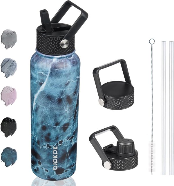 BJPKPK Insulated Water Bottles with Straw Lid, 50oz Large Water Jug, Stainless Steel Vacuum Bottles, Hot & Cold Thermos with 3 Lids and Paracord Handle,Stainless Steel - Image 14