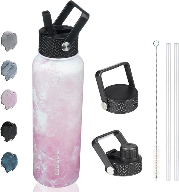 BJPKPK Insulated Water Bottles with Straw Lid, 50oz Large Water Jug, Stainless Steel Vacuum Bottles, Hot & Cold Thermos with 3 Lids and Paracord Handle,Stainless Steel - Image 22