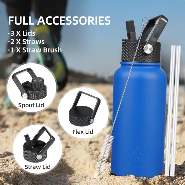 BJPKPK Insulated Water Bottles with Straw Lid, 50oz Large Water Jug, Stainless Steel Vacuum Bottles, Hot & Cold Thermos with 3 Lids and Paracord Handle,Stainless Steel - Image 28
