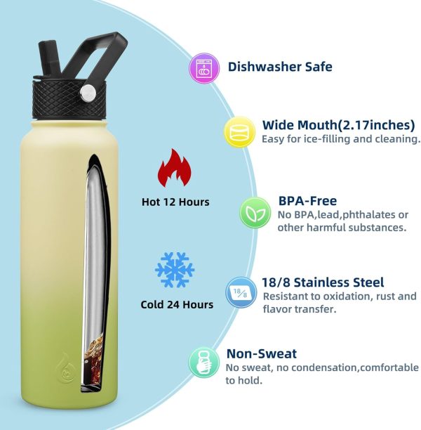 BJPKPK Insulated Water Bottles with Straw Lid, 50oz Large Water Jug, Stainless Steel Vacuum Bottles, Hot & Cold Thermos with 3 Lids and Paracord Handle,Stainless Steel - Image 33