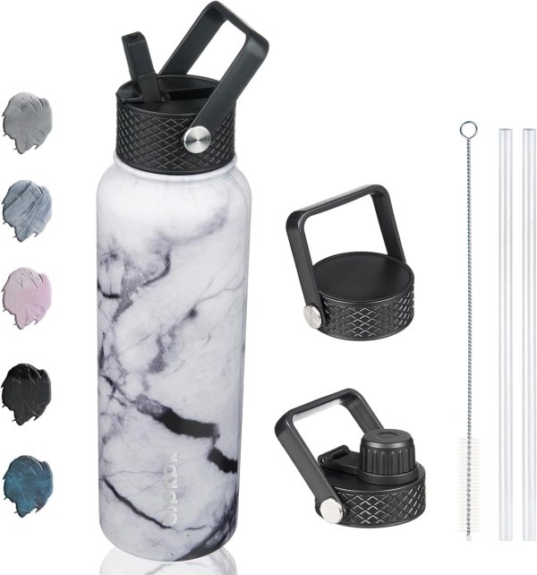 BJPKPK Insulated Water Bottles with Straw Lid, 50oz Large Water Jug, Stainless Steel Vacuum Bottles, Hot & Cold Thermos with 3 Lids and Paracord Handle,Stainless Steel - Image 42