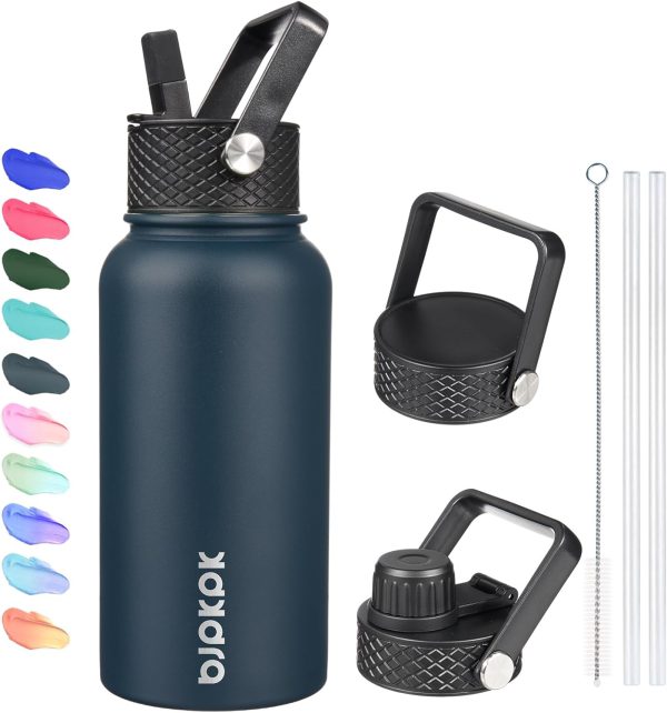 BJPKPK Insulated Water Bottles with Straw Lid, 50oz Large Water Jug, Stainless Steel Vacuum Bottles, Hot & Cold Thermos with 3 Lids and Paracord Handle,Stainless Steel - Image 45