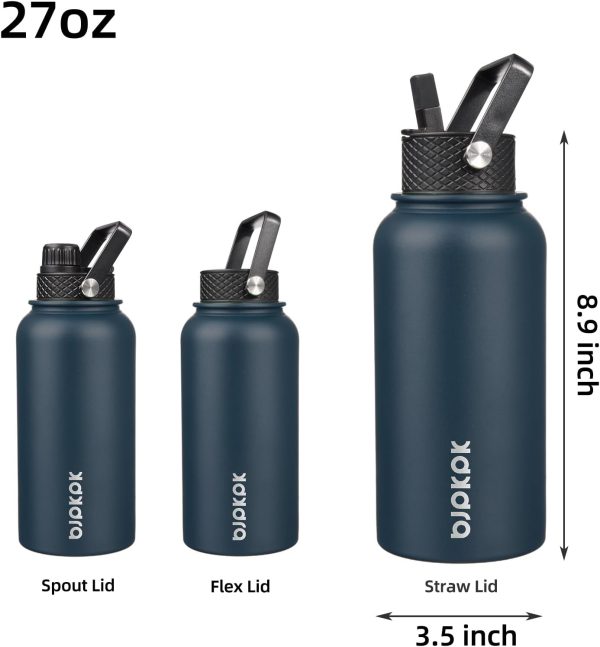 BJPKPK Insulated Water Bottles with Straw Lid, 50oz Large Water Jug, Stainless Steel Vacuum Bottles, Hot & Cold Thermos with 3 Lids and Paracord Handle,Stainless Steel - Image 46