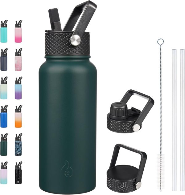 BJPKPK Insulated Water Bottles with Straw Lid, 50oz Large Water Jug, Stainless Steel Vacuum Bottles, Hot & Cold Thermos with 3 Lids and Paracord Handle,Stainless Steel - Image 48