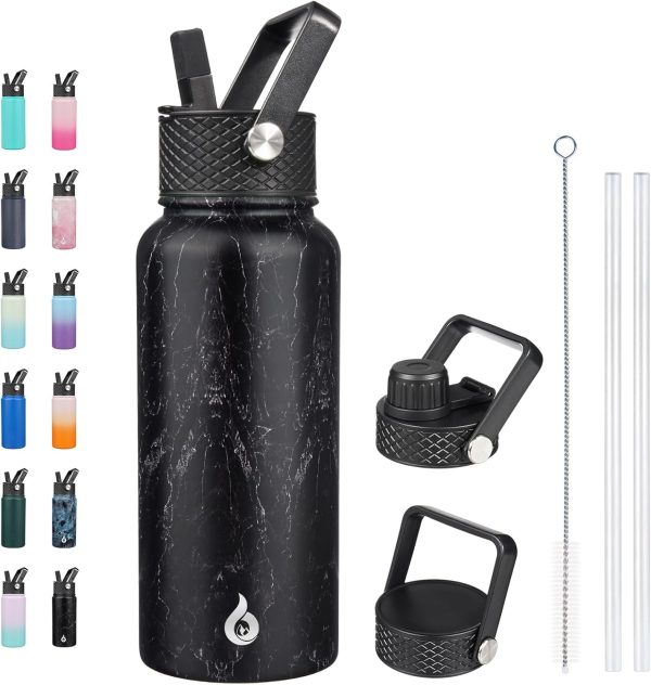 BJPKPK Insulated Water Bottles with Straw Lid, 50oz Large Water Jug, Stainless Steel Vacuum Bottles, Hot & Cold Thermos with 3 Lids and Paracord Handle,Stainless Steel - Image 53