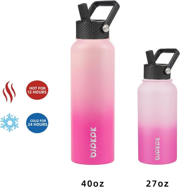 BJPKPK Insulated Water Bottles with Straw Lid, 50oz Large Water Jug, Stainless Steel Vacuum Bottles, Hot & Cold Thermos with 3 Lids and Paracord Handle,Stainless Steel - Image 60
