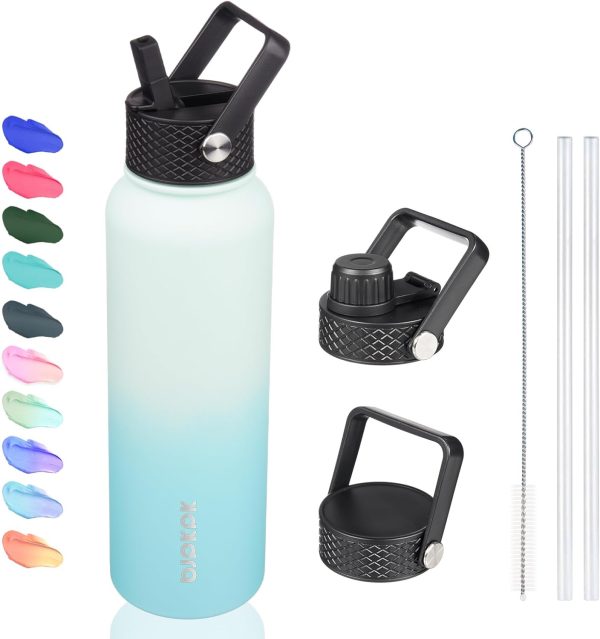 BJPKPK Insulated Water Bottles with Straw Lid, 50oz Large Water Jug, Stainless Steel Vacuum Bottles, Hot & Cold Thermos with 3 Lids and Paracord Handle,Stainless Steel - Image 62