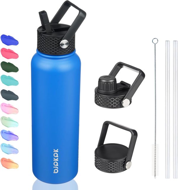 BJPKPK Insulated Water Bottles with Straw Lid, 50oz Large Water Jug, Stainless Steel Vacuum Bottles, Hot & Cold Thermos with 3 Lids and Paracord Handle,Stainless Steel - Image 68