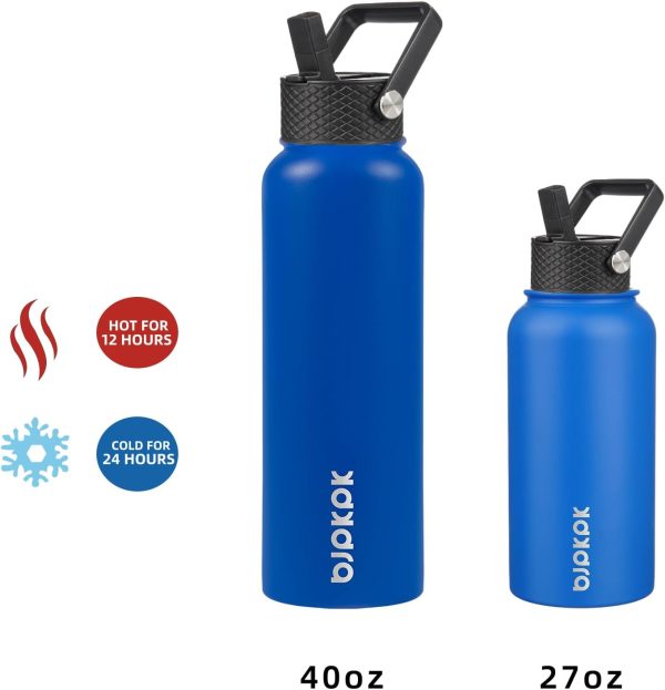 BJPKPK Insulated Water Bottles with Straw Lid, 50oz Large Water Jug, Stainless Steel Vacuum Bottles, Hot & Cold Thermos with 3 Lids and Paracord Handle,Stainless Steel - Image 70