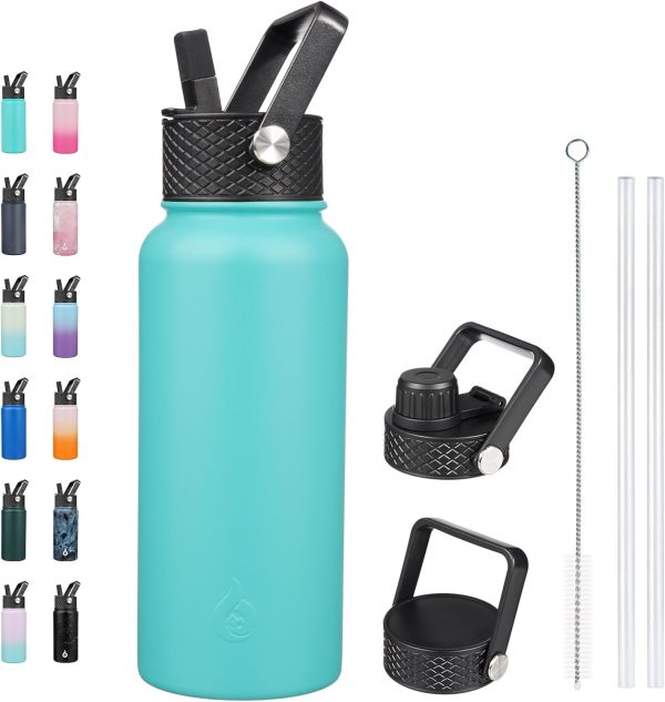 BJPKPK Insulated Water Bottles with Straw Lid, 50oz Large Water Jug, Stainless Steel Vacuum Bottles, Hot & Cold Thermos with 3 Lids and Paracord Handle,Stainless Steel - Image 71