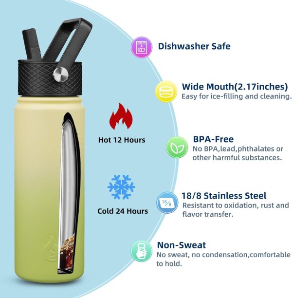 BJPKPK Insulated Water Bottles with Straw Lid, 50oz Large Water Jug, Stainless Steel Vacuum Bottles, Hot & Cold Thermos with 3 Lids and Paracord Handle,Stainless Steel - Image 78