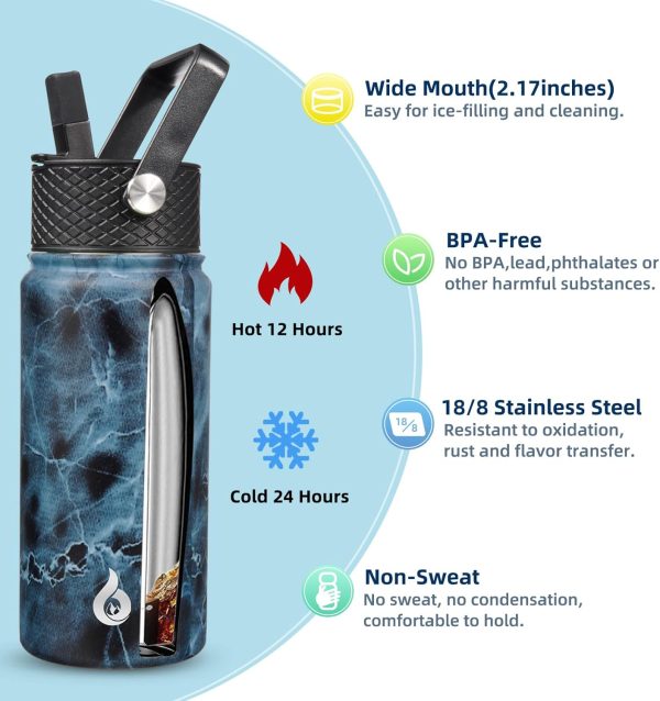 BJPKPK Insulated Water Bottles with Straw Lid, 50oz Large Water Jug, Stainless Steel Vacuum Bottles, Hot & Cold Thermos with 3 Lids and Paracord Handle,Stainless Steel - Image 87
