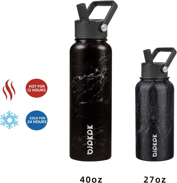 BJPKPK Insulated Water Bottles with Straw Lid, 50oz Large Water Jug, Stainless Steel Vacuum Bottles, Hot & Cold Thermos with 3 Lids and Paracord Handle,Stainless Steel - Image 92