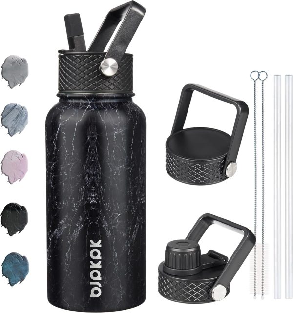 BJPKPK Insulated Water Bottles with Straw Lid, 50oz Large Water Jug, Stainless Steel Vacuum Bottles, Hot & Cold Thermos with 3 Lids and Paracord Handle,Stainless Steel - Image 103