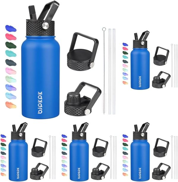 BJPKPK Insulated Water Bottles with Straw Lid, 50oz Large Water Jug, Stainless Steel Vacuum Bottles, Hot & Cold Thermos with 3 Lids and Paracord Handle,Stainless Steel - Image 104