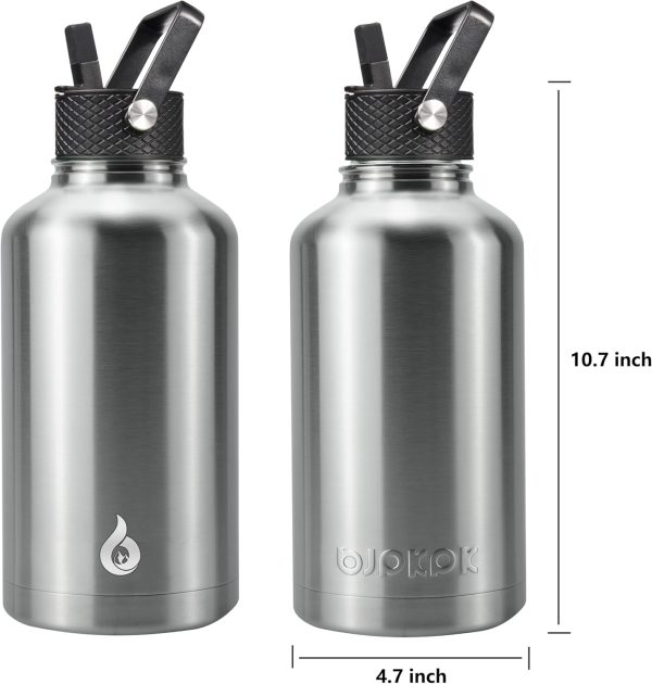 BJPKPK Insulated Water Bottles with Straw Lid, 50oz Large Water Jug, Stainless Steel Vacuum Bottles, Hot & Cold Thermos with 3 Lids and Paracord Handle,Stainless Steel - Image 107