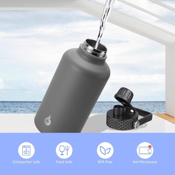 BJPKPK Insulated Water Bottles with Straw Lid, 50oz Large Water Jug, Stainless Steel Vacuum Bottles, Hot & Cold Thermos with 3 Lids and Paracord Handle,Stainless Steel - Image 110