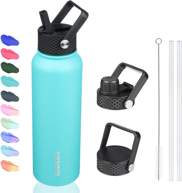 BJPKPK Insulated Water Bottles with Straw Lid, 50oz Large Water Jug, Stainless Steel Vacuum Bottles, Hot & Cold Thermos with 3 Lids and Paracord Handle,Stainless Steel - Image 119