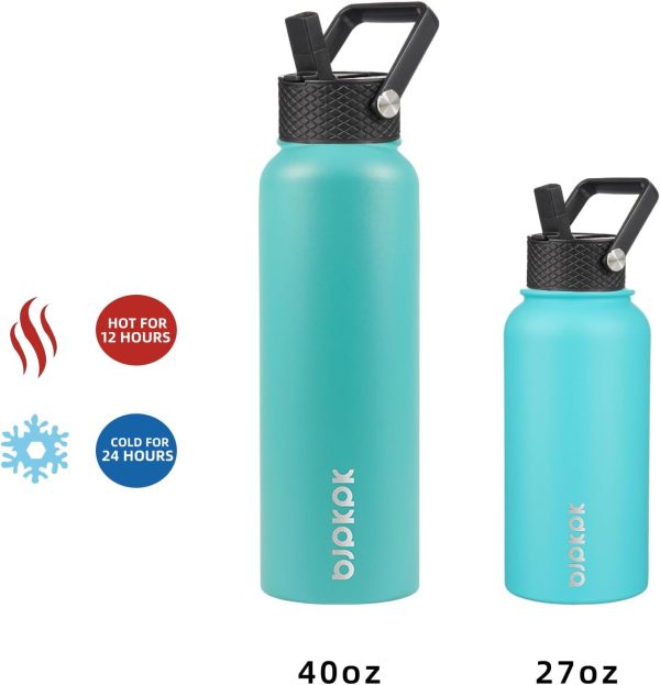 BJPKPK Insulated Water Bottles with Straw Lid, 50oz Large Water Jug, Stainless Steel Vacuum Bottles, Hot & Cold Thermos with 3 Lids and Paracord Handle,Stainless Steel - Image 121