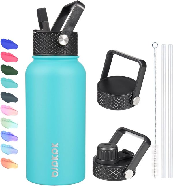 BJPKPK Insulated Water Bottles with Straw Lid, 50oz Large Water Jug, Stainless Steel Vacuum Bottles, Hot & Cold Thermos with 3 Lids and Paracord Handle,Stainless Steel - Image 122