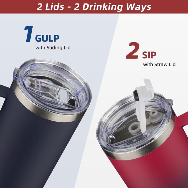 BJPKPK Insulated Coffee Mug with 2 Lids, 25oz Stainless Steel Insulated Tumbler with Handle, Double Wall Vacuum Coffee Cup, BPA Free Leak Proof Thermos for Travel & Home, Red - Image 3