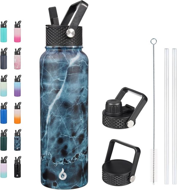 BJPKPK Insulated Water Bottles with Straw Lid, 50oz Large Water Jug, Stainless Steel Vacuum Bottles, Hot & Cold Thermos with 3 Lids and Paracord Handle,Stainless Steel - Image 128