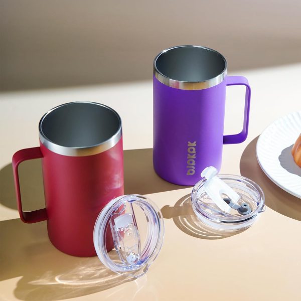 BJPKPK Insulated Coffee Mug with 2 Lids, 25oz Stainless Steel Insulated Tumbler with Handle, Double Wall Vacuum Coffee Cup, BPA Free Leak Proof Thermos for Travel & Home, Red - Image 6