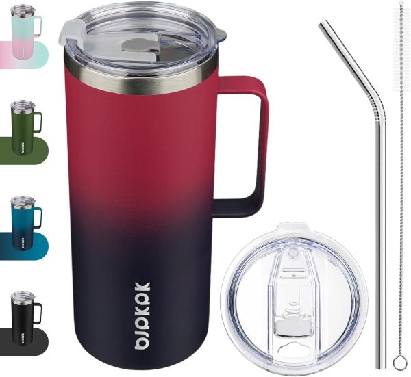 BJPKPK Insulated Coffee Mug with 2 Lids, 25oz Stainless Steel Insulated Tumbler with Handle, Double Wall Vacuum Coffee Cup, BPA Free Leak Proof Thermos for Travel & Home, Red - Image 7