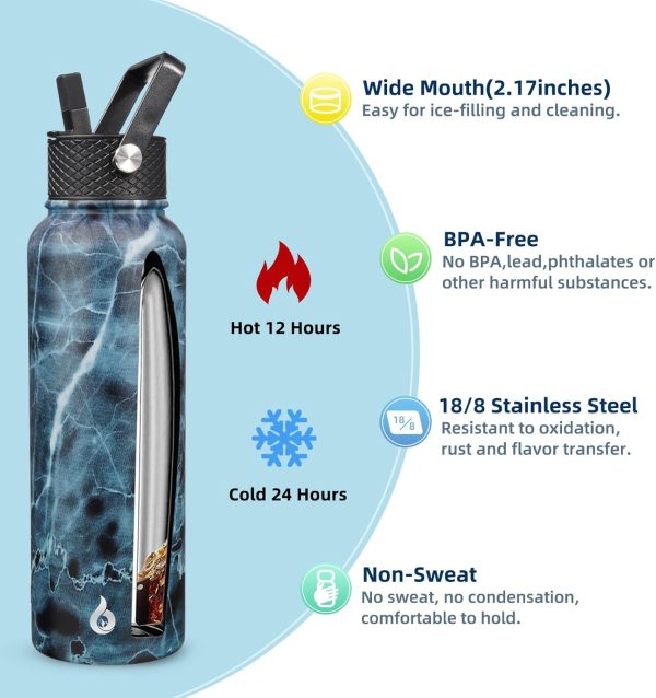 BJPKPK Insulated Water Bottles with Straw Lid, 50oz Large Water Jug, Stainless Steel Vacuum Bottles, Hot & Cold Thermos with 3 Lids and Paracord Handle,Stainless Steel - Image 130