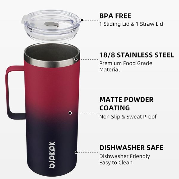 BJPKPK Insulated Coffee Mug with 2 Lids, 25oz Stainless Steel Insulated Tumbler with Handle, Double Wall Vacuum Coffee Cup, BPA Free Leak Proof Thermos for Travel & Home, Red - Image 8