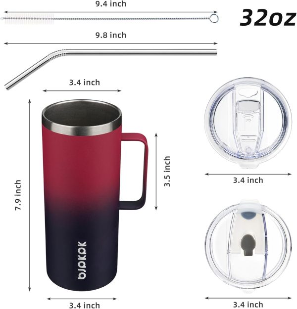 BJPKPK Insulated Coffee Mug with 2 Lids, 25oz Stainless Steel Insulated Tumbler with Handle, Double Wall Vacuum Coffee Cup, BPA Free Leak Proof Thermos for Travel & Home, Red - Image 10