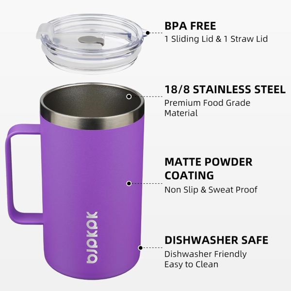 BJPKPK Insulated Coffee Mug with 2 Lids, 25oz Stainless Steel Insulated Tumbler with Handle, Double Wall Vacuum Coffee Cup, BPA Free Leak Proof Thermos for Travel & Home, Red - Image 13