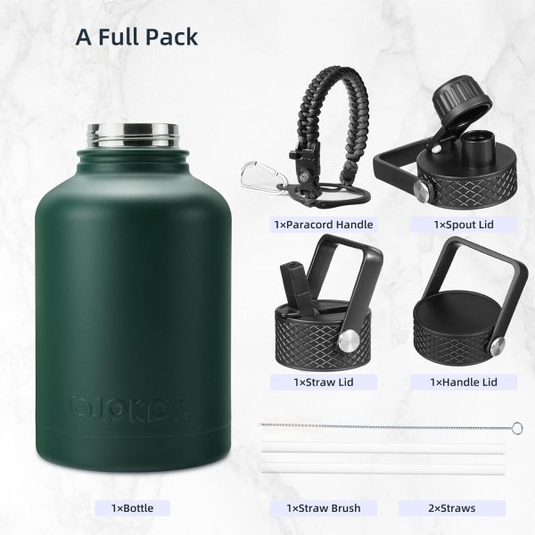 BJPKPK Insulated Water Bottles with Straw Lid, 50oz Large Water Jug, Stainless Steel Vacuum Bottles, Hot & Cold Thermos with 3 Lids and Paracord Handle,Stainless Steel - Image 135