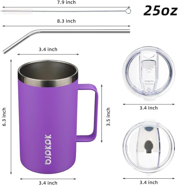 BJPKPK Insulated Coffee Mug with 2 Lids, 25oz Stainless Steel Insulated Tumbler with Handle, Double Wall Vacuum Coffee Cup, BPA Free Leak Proof Thermos for Travel & Home, Red - Image 14