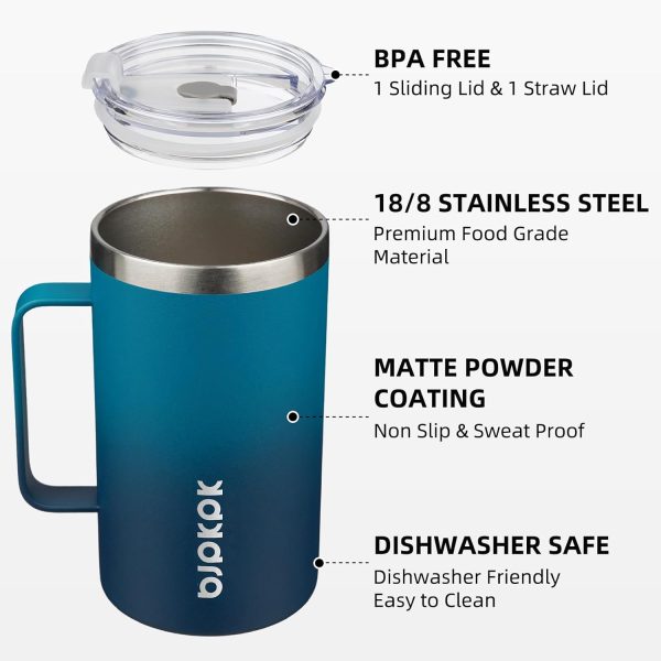 BJPKPK Insulated Coffee Mug with 2 Lids, 25oz Stainless Steel Insulated Tumbler with Handle, Double Wall Vacuum Coffee Cup, BPA Free Leak Proof Thermos for Travel & Home, Red - Image 16