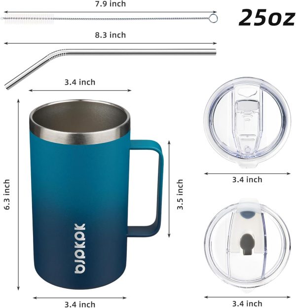 BJPKPK Insulated Coffee Mug with 2 Lids, 25oz Stainless Steel Insulated Tumbler with Handle, Double Wall Vacuum Coffee Cup, BPA Free Leak Proof Thermos for Travel & Home, Red - Image 17