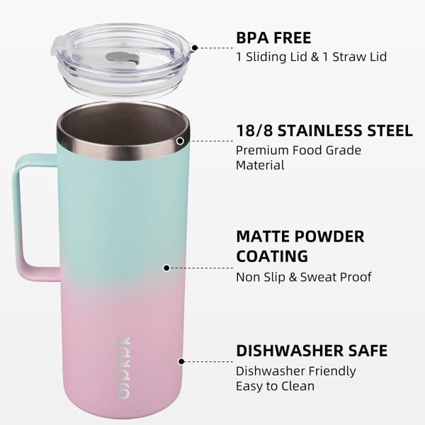 BJPKPK Insulated Coffee Mug with 2 Lids, 25oz Stainless Steel Insulated Tumbler with Handle, Double Wall Vacuum Coffee Cup, BPA Free Leak Proof Thermos for Travel & Home, Red - Image 20