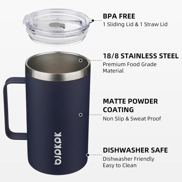 BJPKPK Insulated Coffee Mug with 2 Lids, 25oz Stainless Steel Insulated Tumbler with Handle, Double Wall Vacuum Coffee Cup, BPA Free Leak Proof Thermos for Travel & Home, Red - Image 24